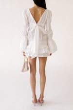 Runway White Cotton Ruffle Tie-Back Mini Dress