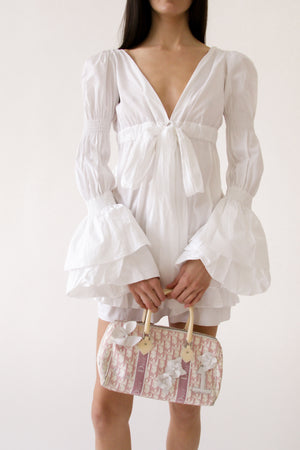 Runway White Cotton Ruffle Tie-Back Mini Dress