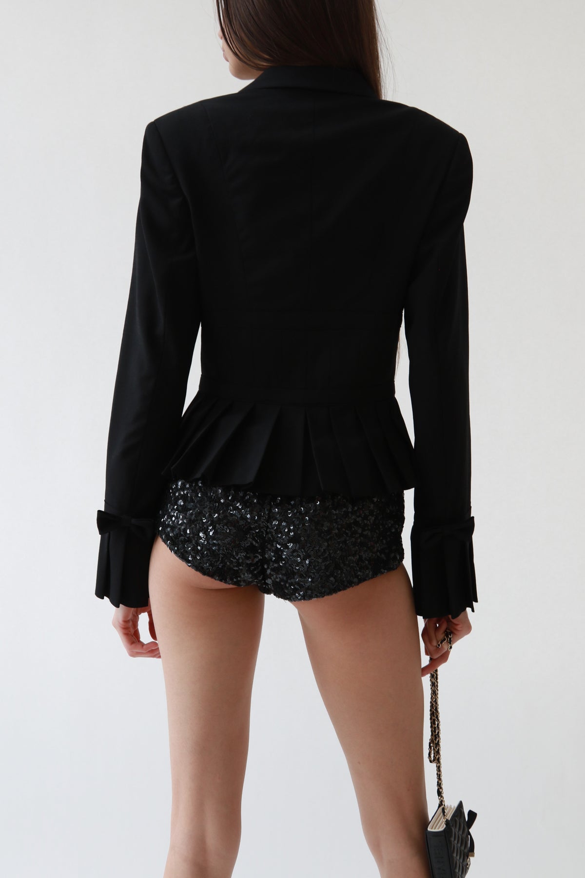 Black Sequin High-Waist Mini Shorts