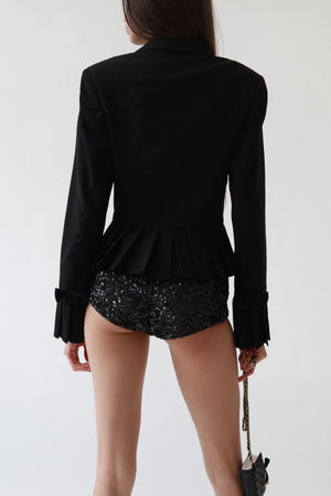 Black Sequin High-Waist Mini Shorts