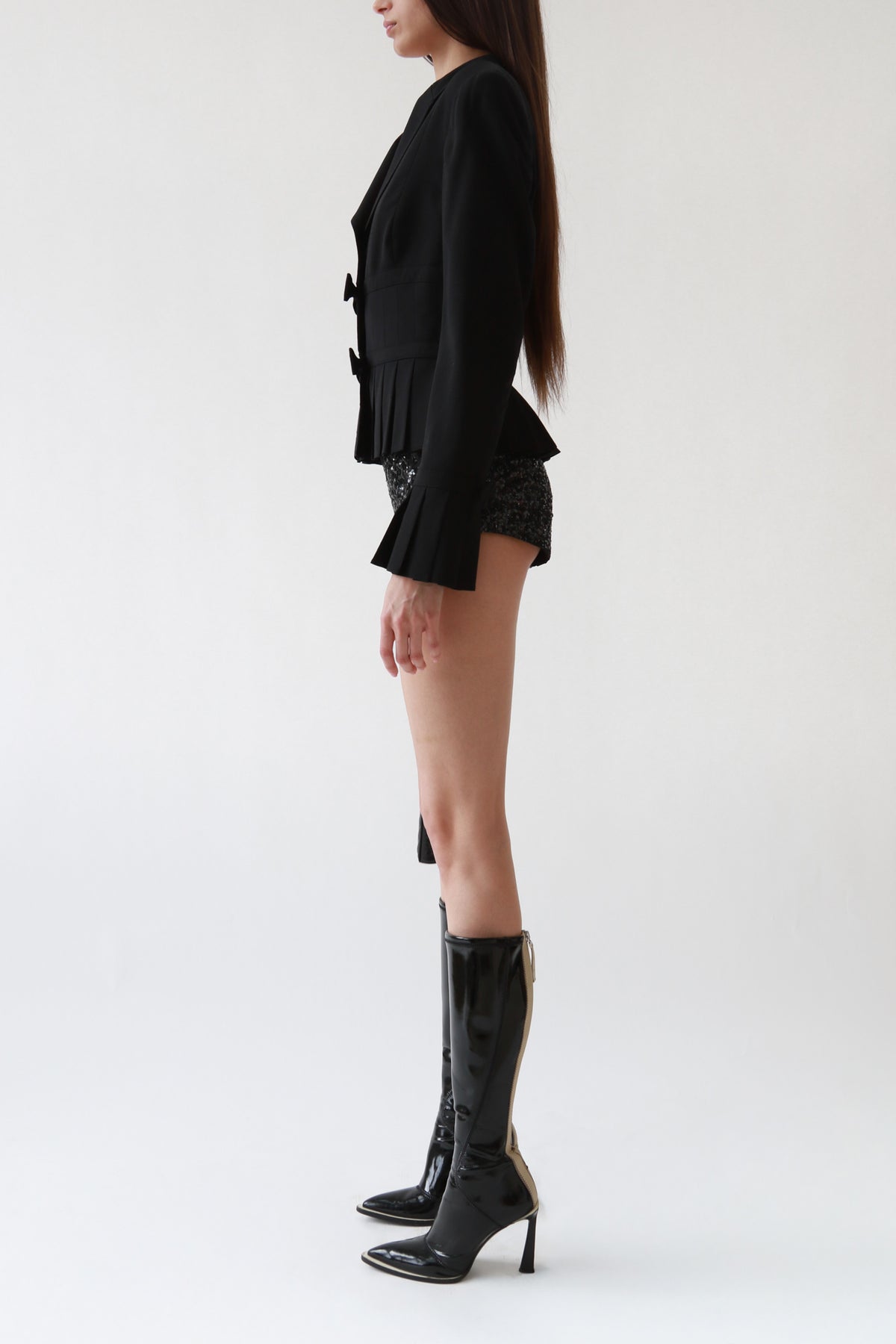 Black Sequin High-Waist Mini Shorts