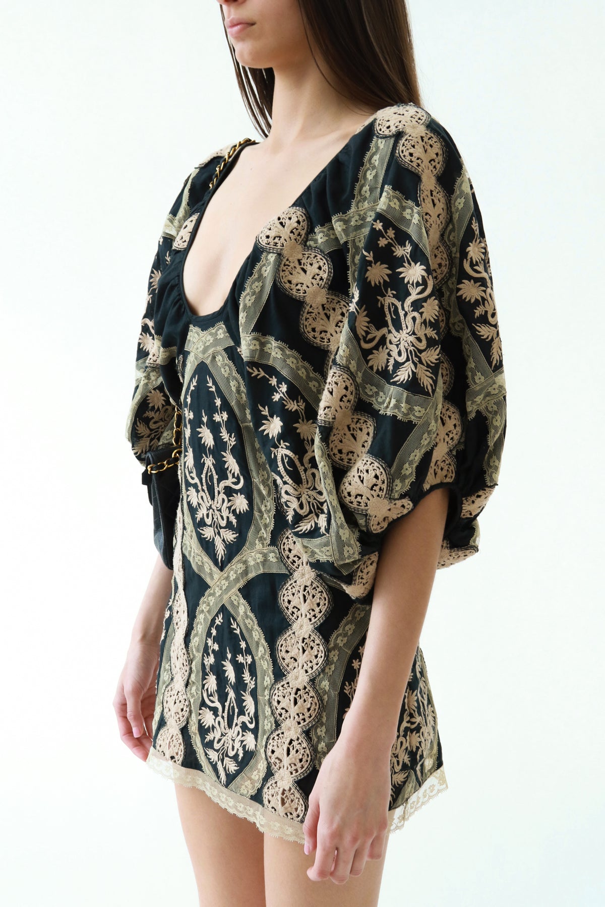 Vintage Lace Embroidered Mini Dress