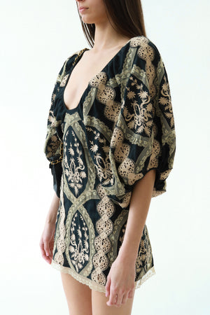 Vintage Lace Embroidered Mini Dress