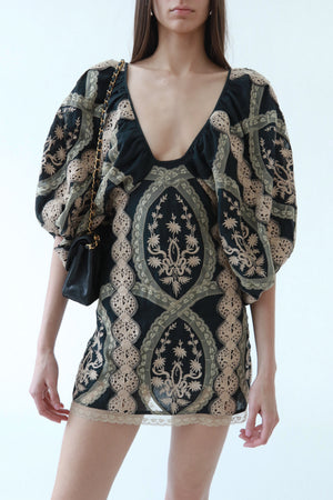 Vintage Lace Embroidered Mini Dress