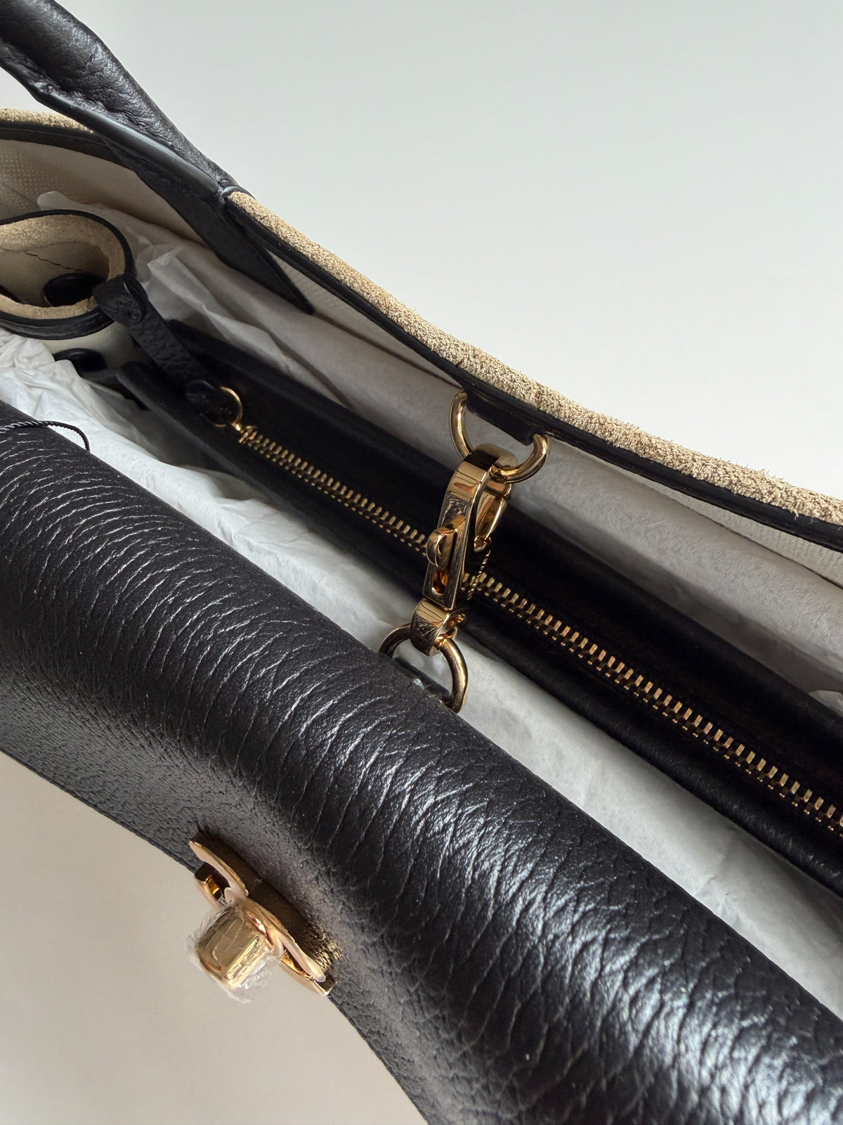 Chanel Small "Urban Essential" East West Dark Beige/Black Grained Calfskin Suede Shopping Tote