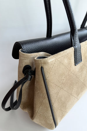 Chanel Small "Urban Essential" East West Dark Beige/Black Grained Calfskin Suede Shopping Tote
