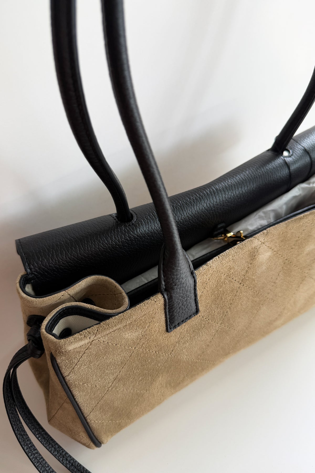 Chanel Small "Urban Essential" East West Dark Beige/Black Grained Calfskin Suede Shopping Tote