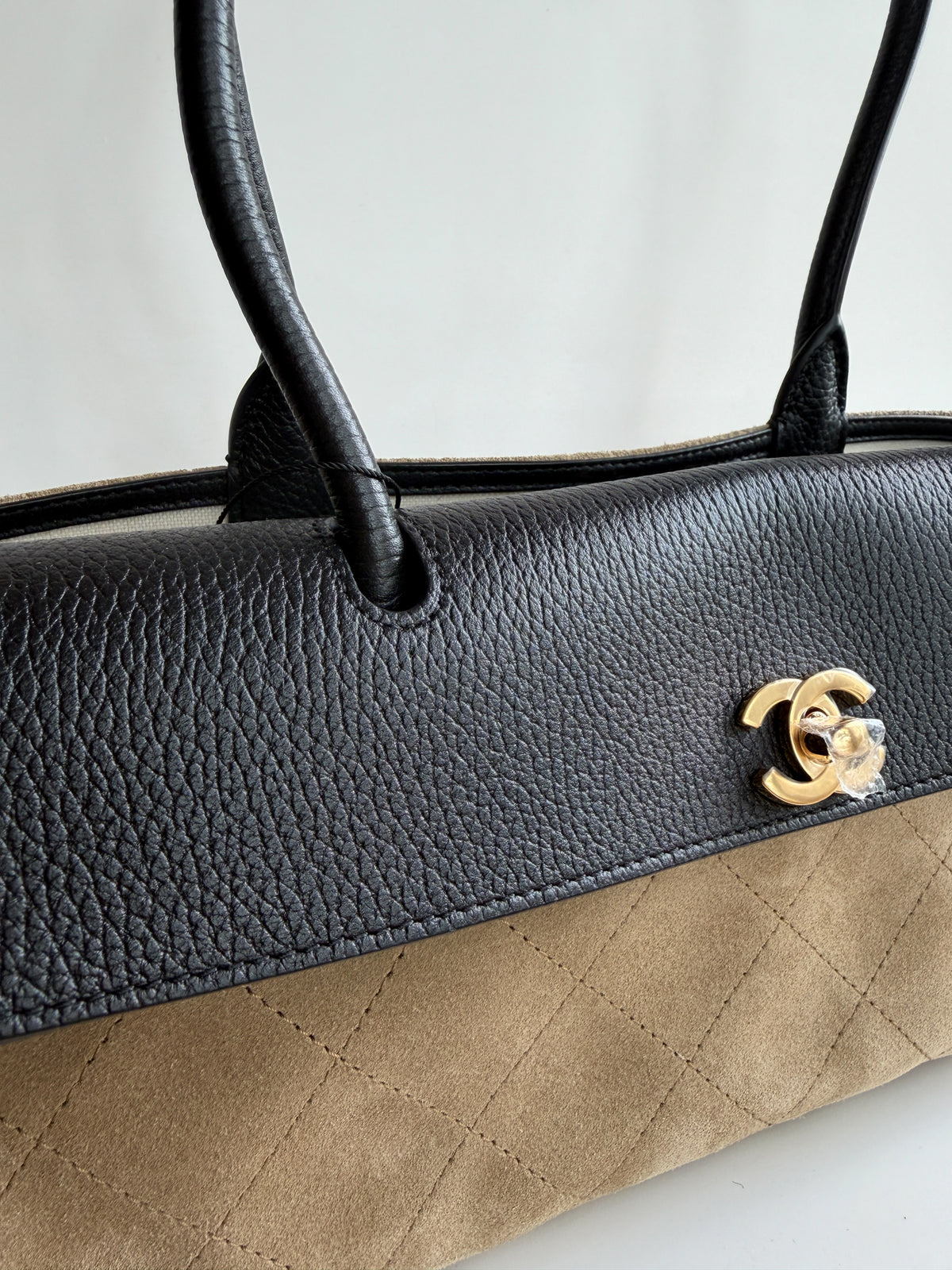 Chanel Small "Urban Essential" East West Dark Beige/Black Grained Calfskin Suede Shopping Tote