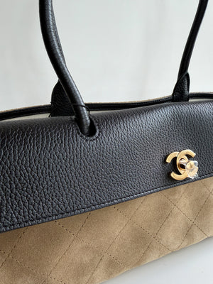 Chanel Small "Urban Essential" East West Dark Beige/Black Grained Calfskin Suede Shopping Tote