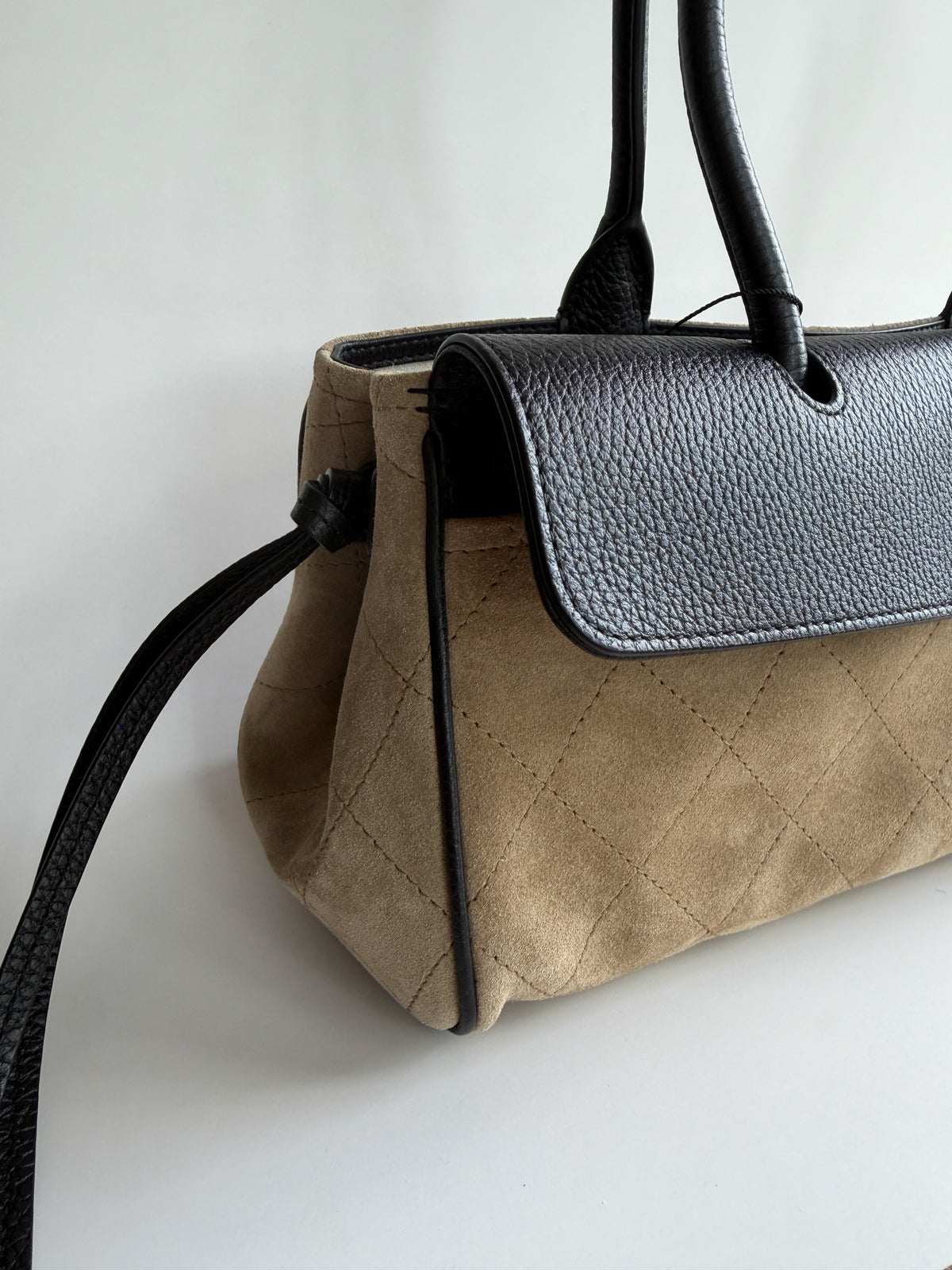 Chanel Small "Urban Essential" East West Dark Beige/Black Grained Calfskin Suede Shopping Tote