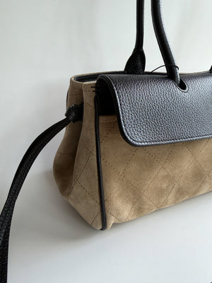 Chanel Small "Urban Essential" East West Dark Beige/Black Grained Calfskin Suede Shopping Tote
