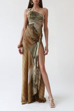 Vintage Valentino SS03 One Shoulder Silk Printed Evening Gown