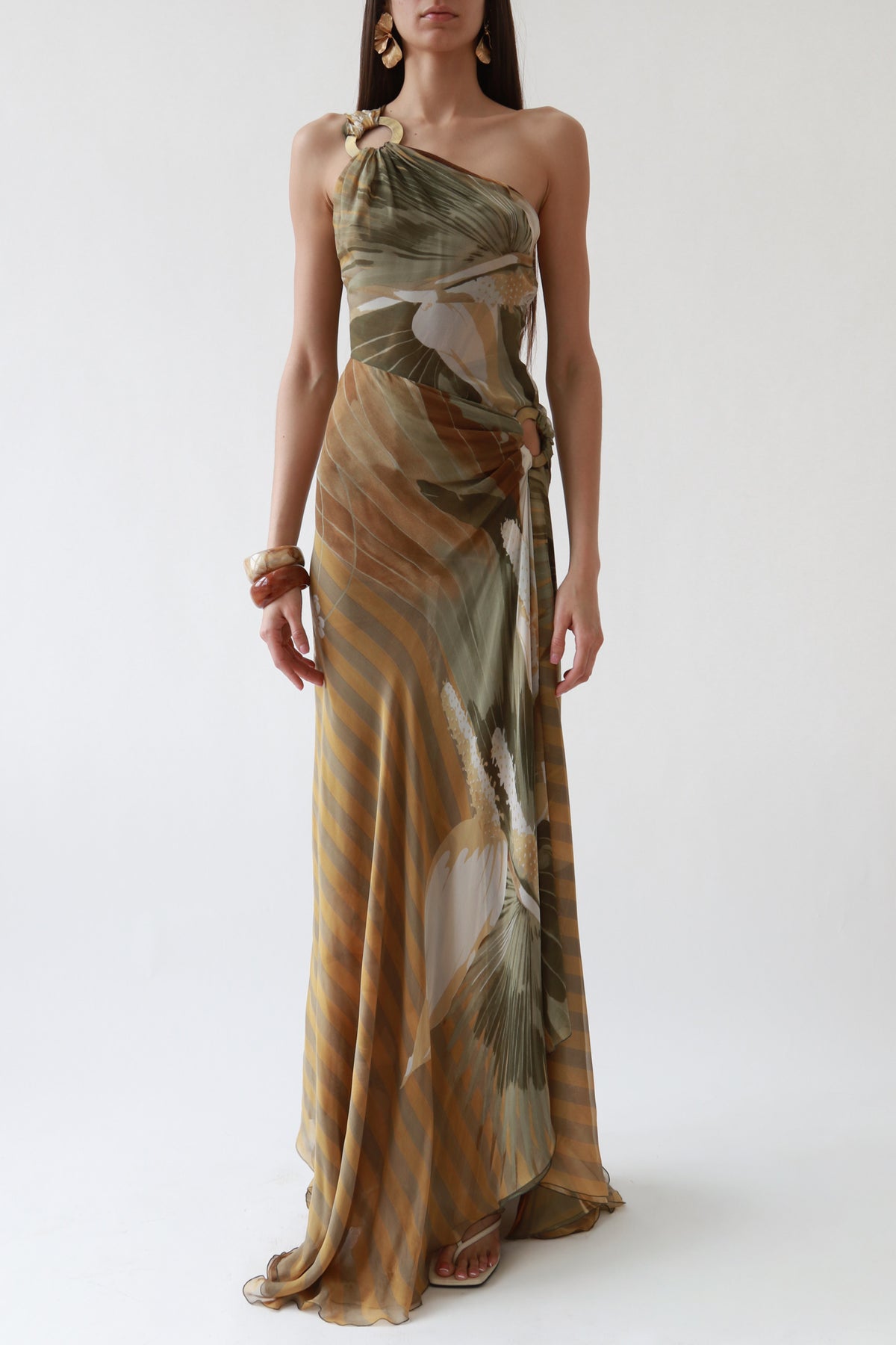 Vintage Valentino SS03 One Shoulder Silk Printed Evening Gown