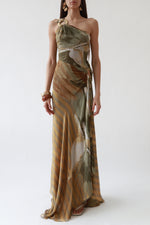 Vintage Valentino SS03 One Shoulder Silk Printed Evening Gown