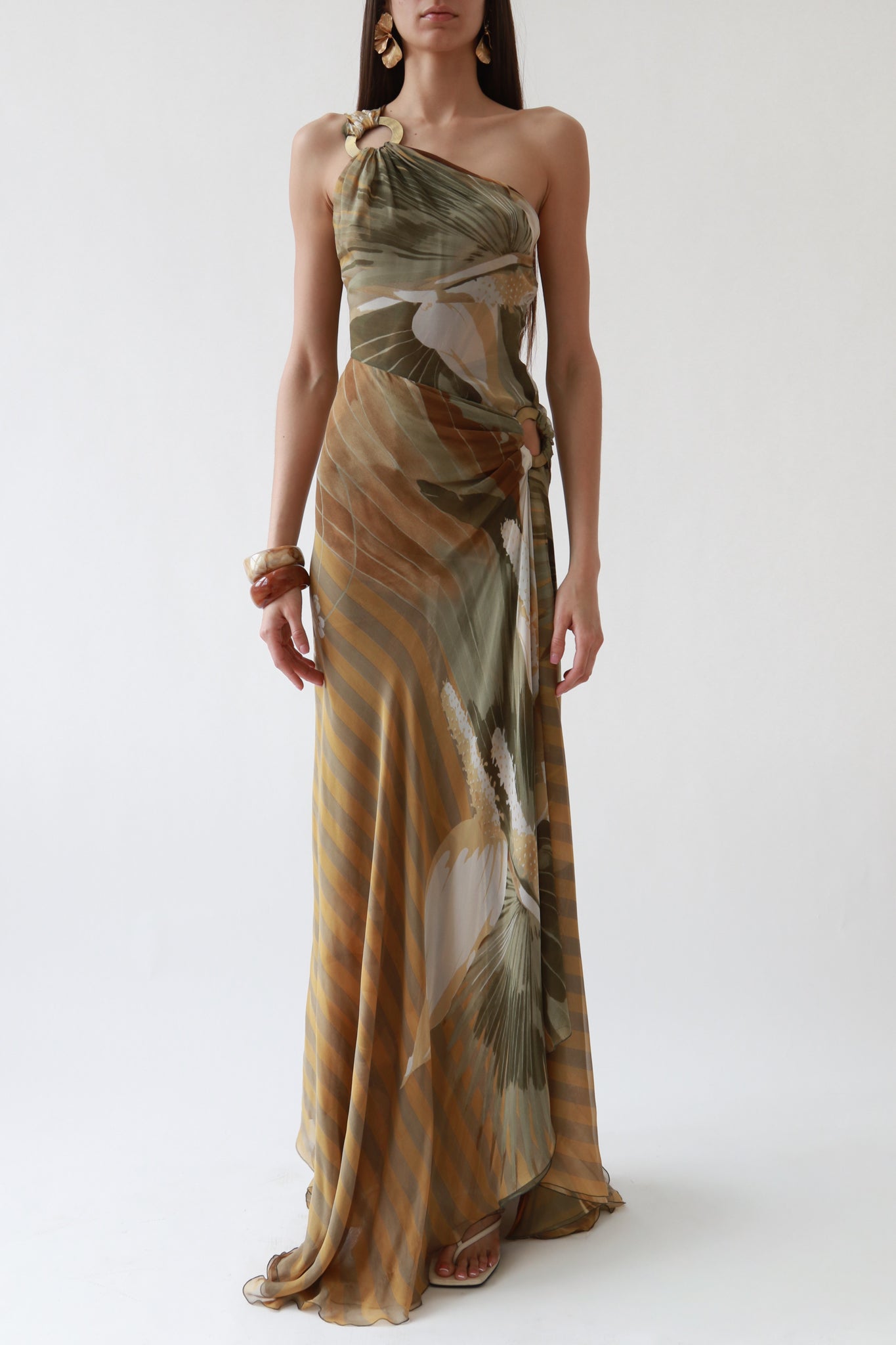 Vintage Valentino SS03 One Shoulder Silk Printed Evening Gown