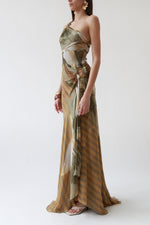 Vintage Valentino SS03 One Shoulder Silk Printed Evening Gown