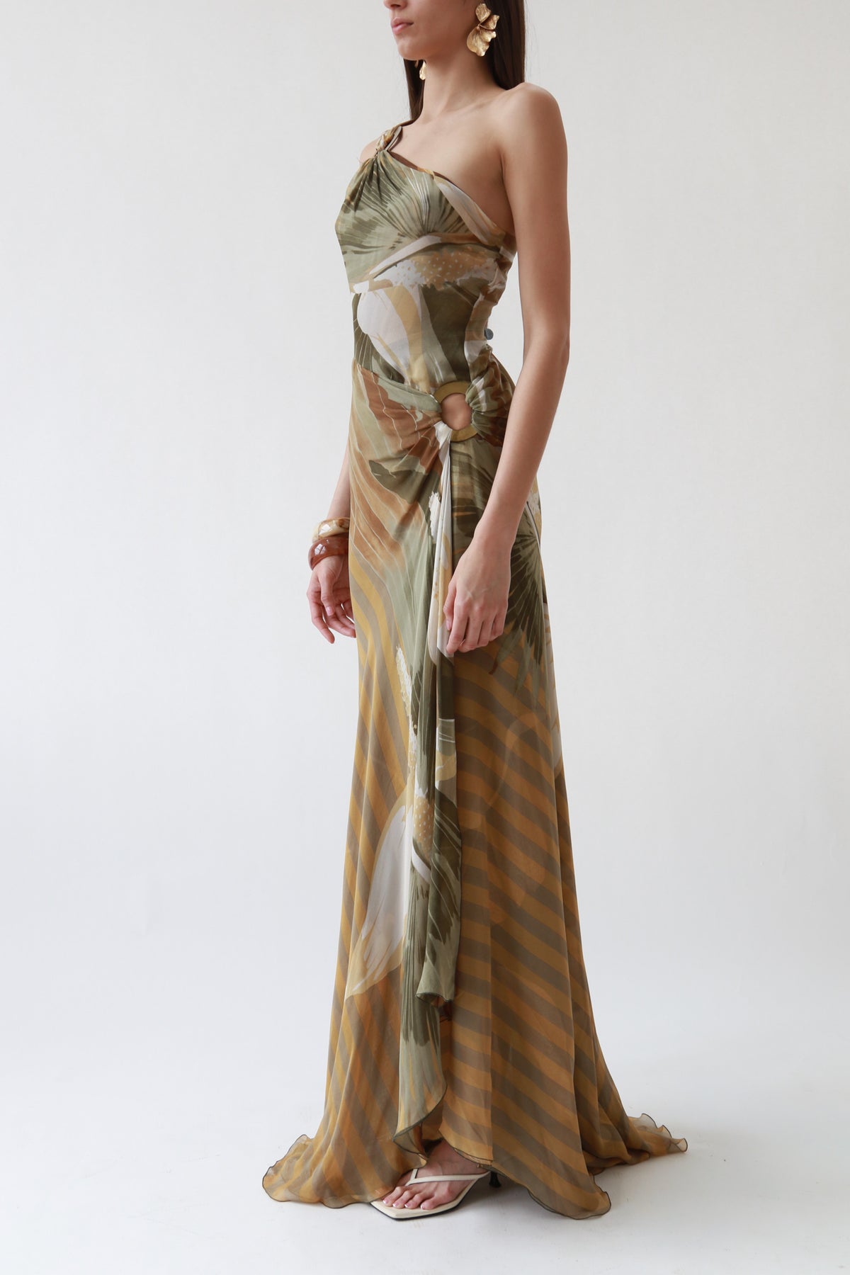 Vintage Valentino SS03 One Shoulder Silk Printed Evening Gown