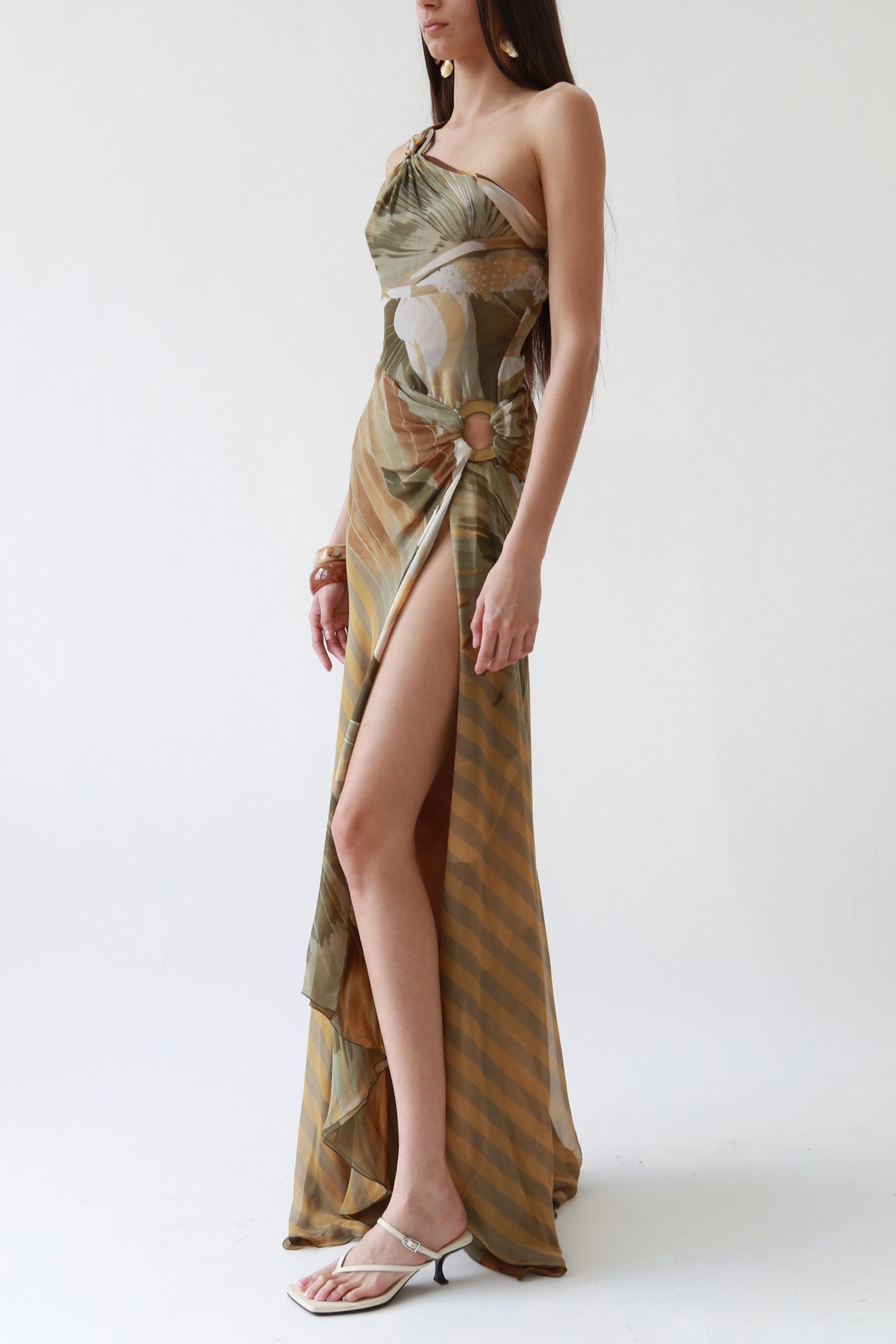 Vintage Valentino SS03 One Shoulder Silk Printed Evening Gown