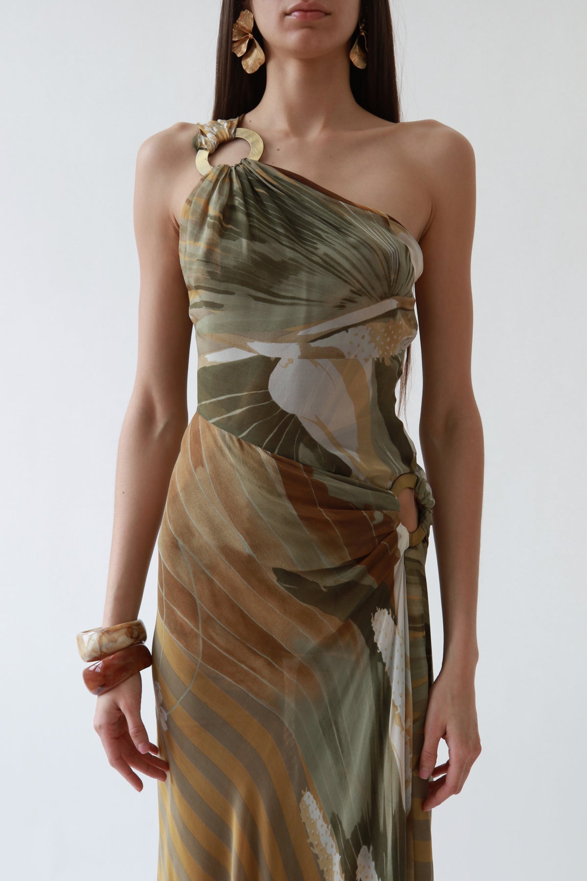 Vintage Valentino SS03 One Shoulder Silk Printed Evening Gown