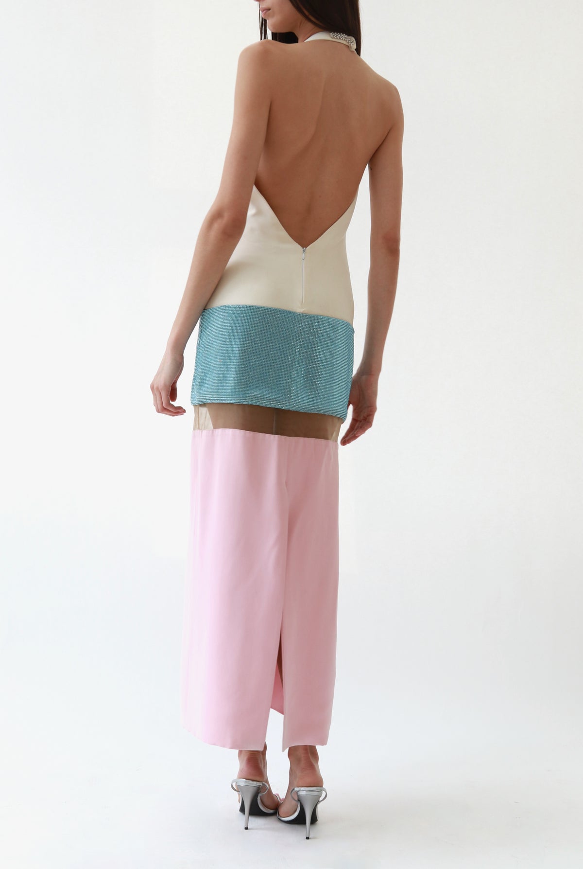 Vintage Versace SS15 Colorblock Paneled Rhinestone Evening Gown