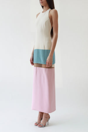 Vintage Versace SS15 Colorblock Paneled Rhinestone Evening Gown
