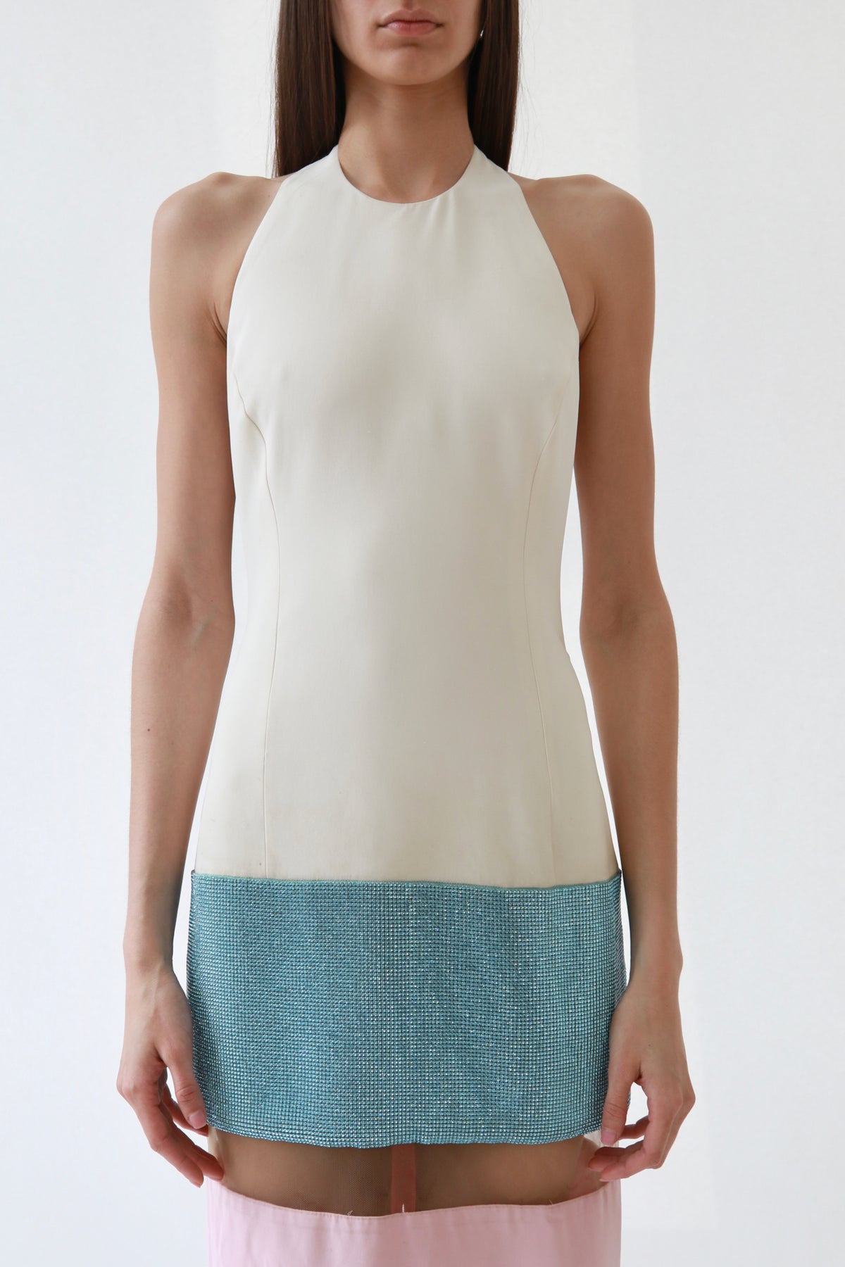 Vintage Versace SS15 Colorblock Paneled Rhinestone Evening Gown