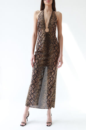 Black and Brown Python Embellished Evening Dress