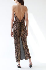 Black and Brown Python Embellished Evening Dress