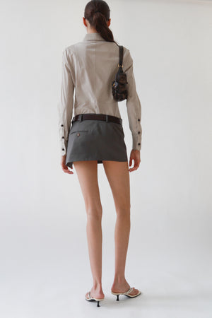 Vintage Taupe Pinstripe Fitted Button-Up Blouse