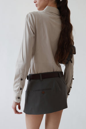Vintage Taupe Pinstripe Fitted Button-Up Blouse